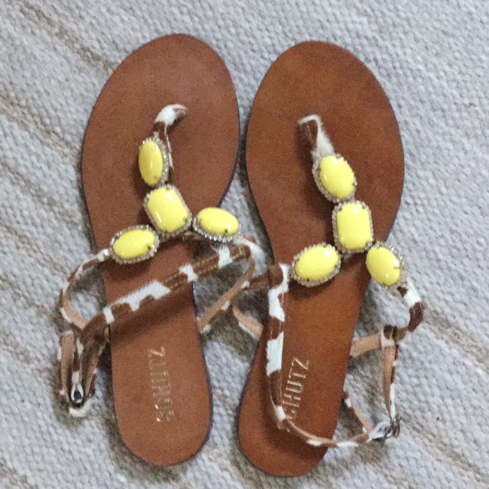Schultz Pico yellow stone leather upper sandals.